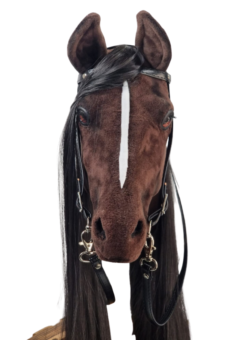 REALISTIC HOBBY HORSE – DARK CHESTNUT/BLACK MANE/PATCH