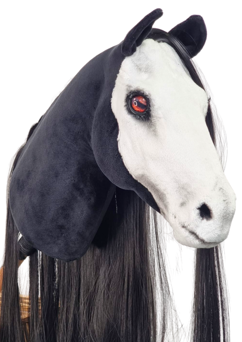 REALISTIC HOBBY HORSE – BLACK AND WHITE/BLACK MANE