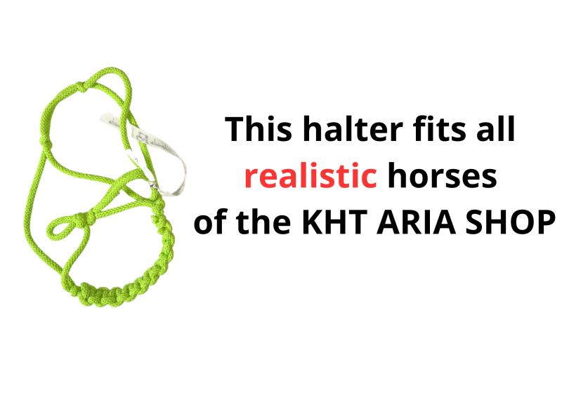 A halter with reins for realistic hobby horses.