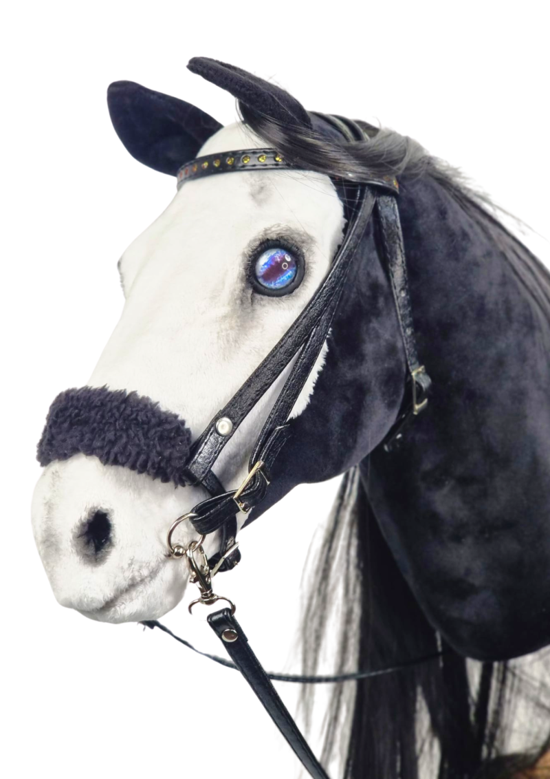 REALISTIC HOBBY HORSE – BLACK AND WHITE/BLACK MANE