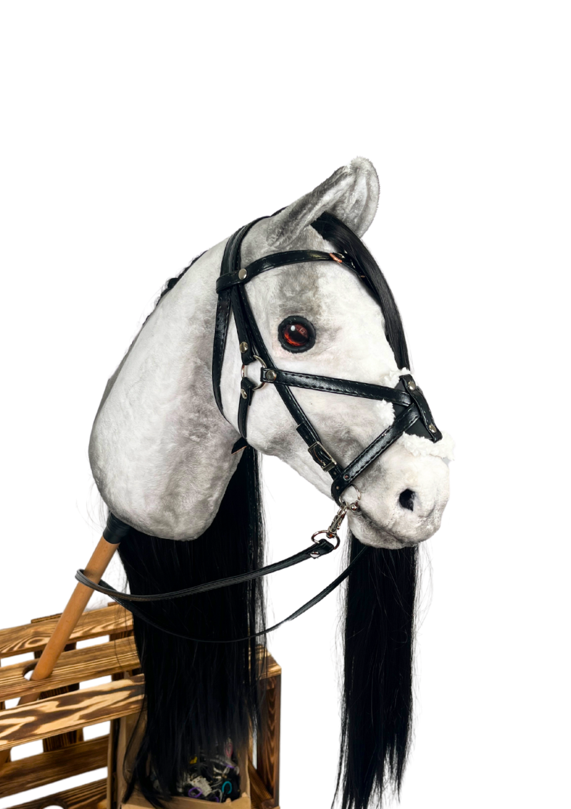 REALISTIC HOBBY HORSE – WHITE/BLACK MANE