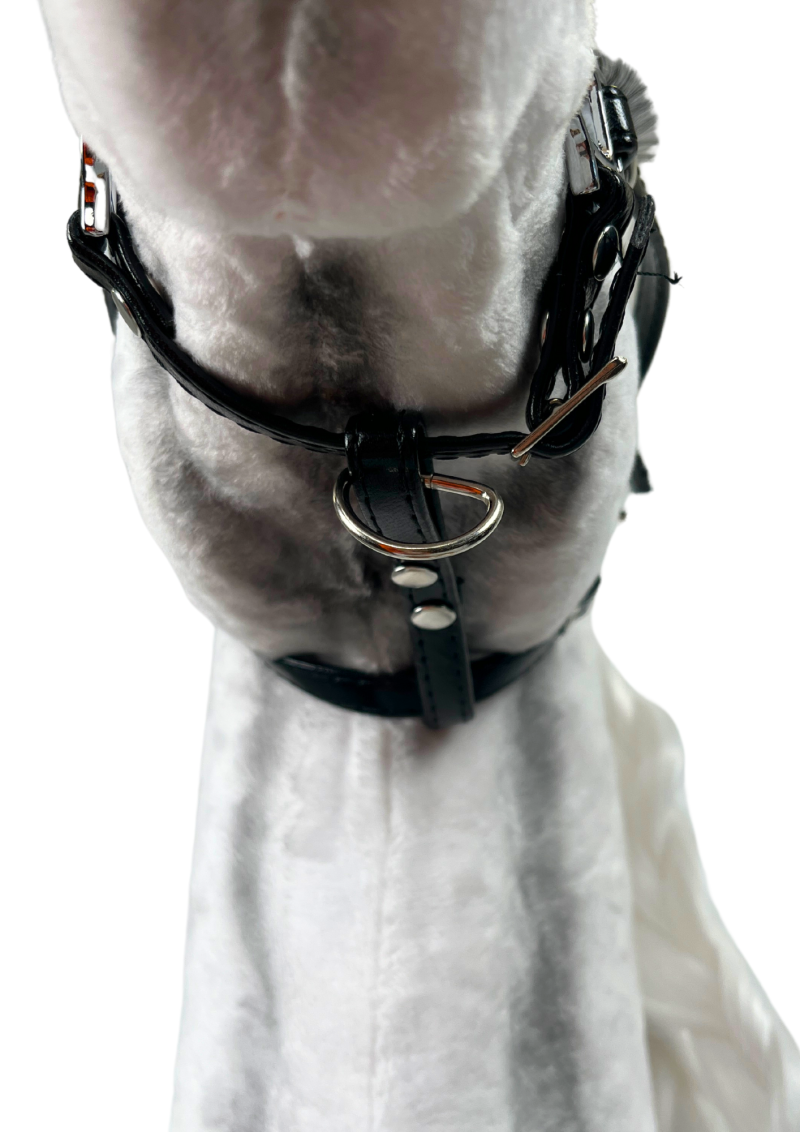 Eco-leather halter for the realistic hobby horse (with the option to add fur trim).