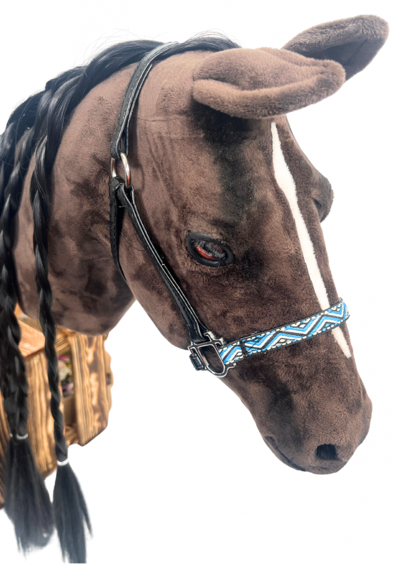 A sewn halter for realistic hobby horses.