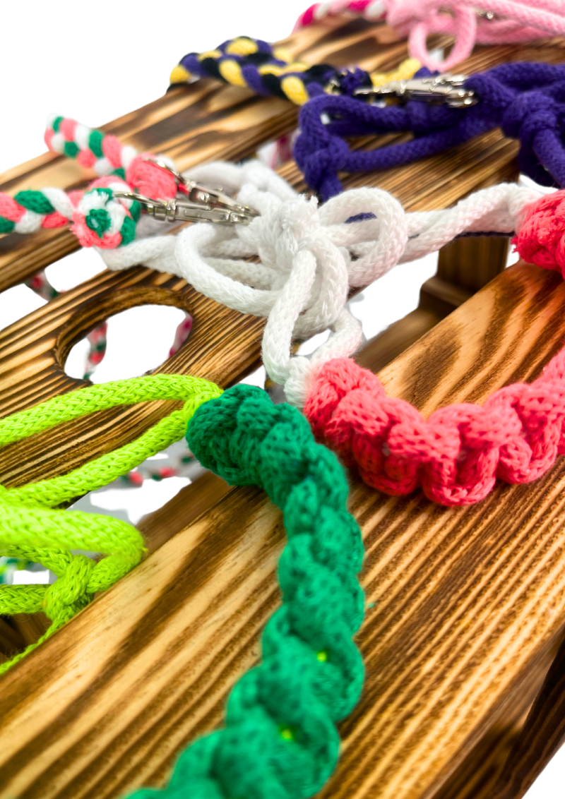 A halter with reins for realistic hobby horses.