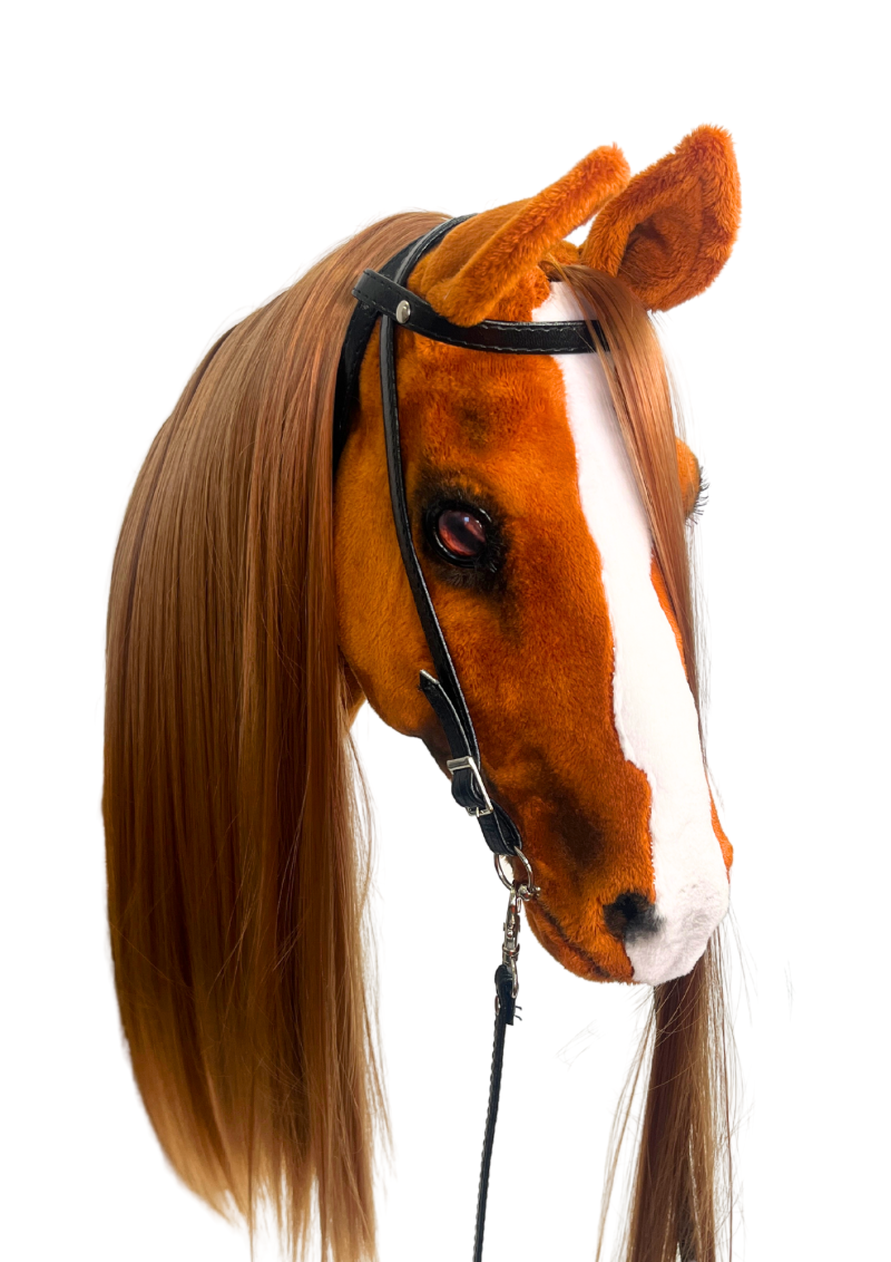 REALISTIC HOBBY HORSE – CHESTNUT/RED MANE/PATCH