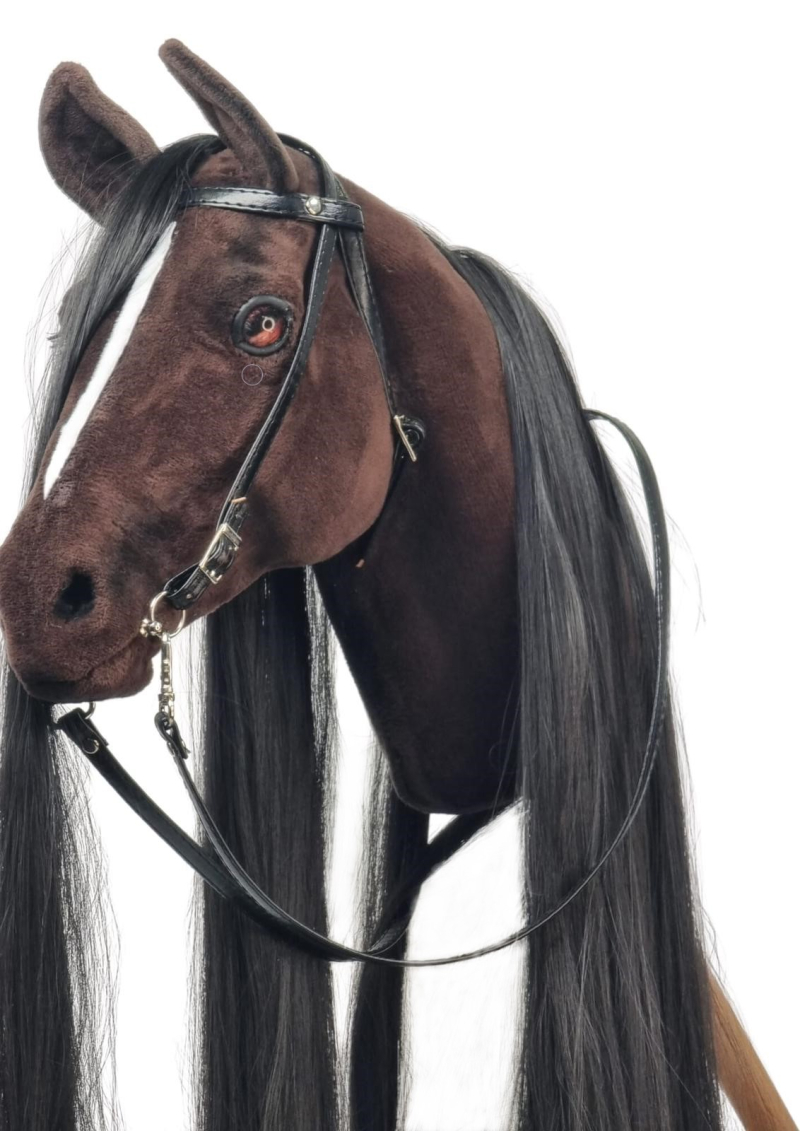 REALISTIC HOBBY HORSE – DARK CHESTNUT/BLACK MANE/PATCH