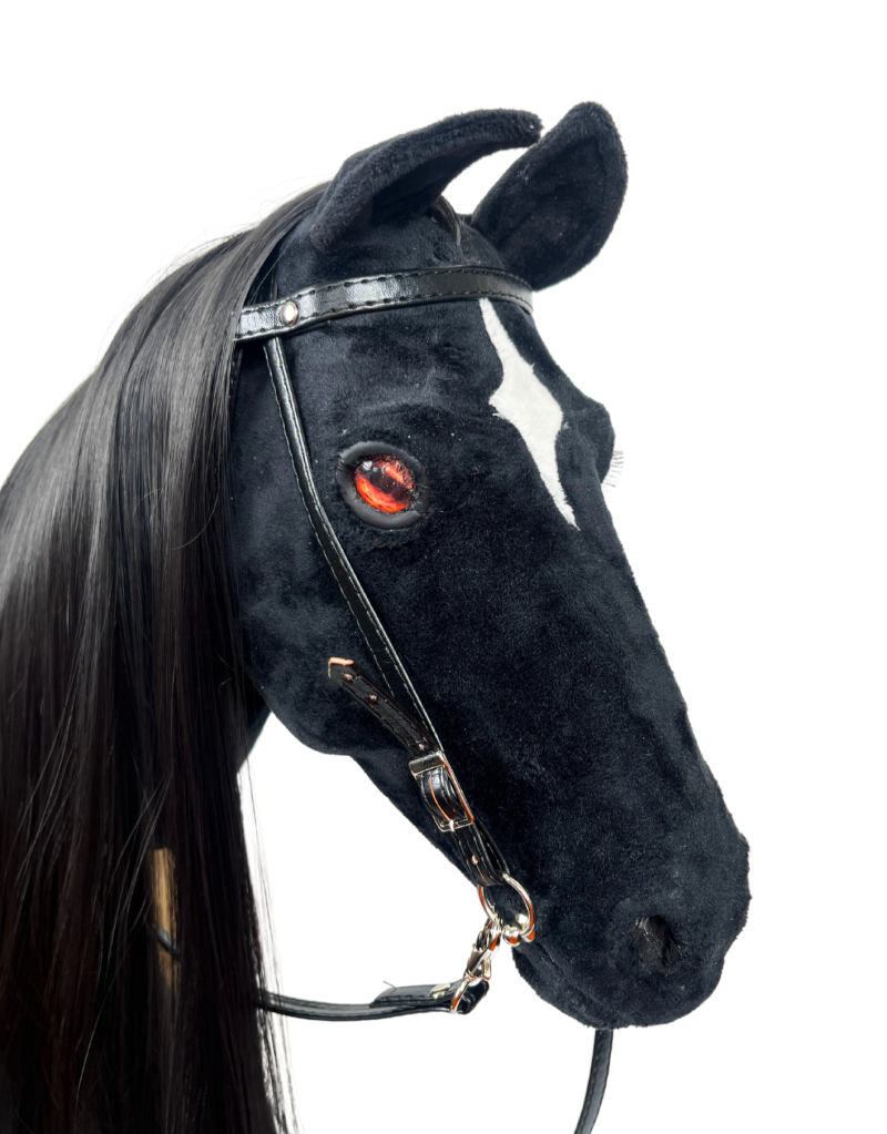 REALISTIC HOBBY HORSE – BLACK/BLACK MANE/PATCH