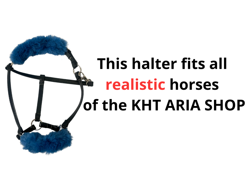 Sewn halter with fur trim for the realistic hobby horse.