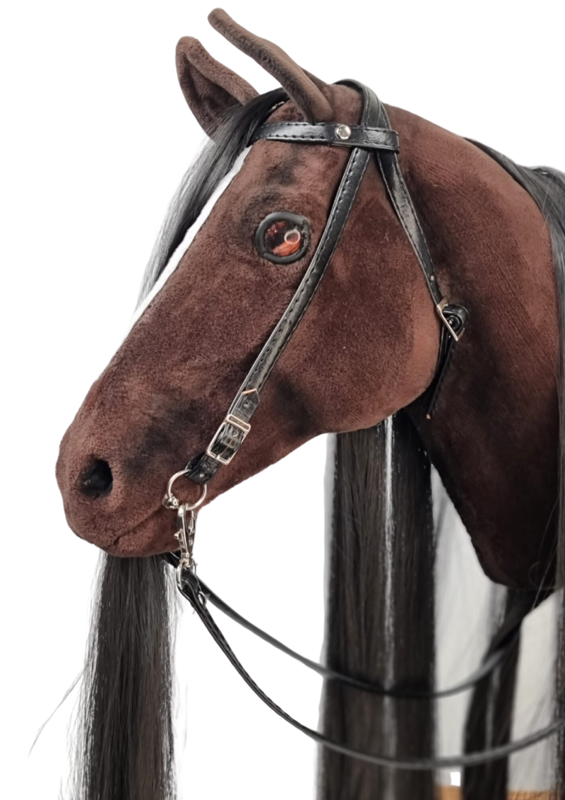 REALISTIC HOBBY HORSE – DARK CHESTNUT/BLACK MANE/PATCH