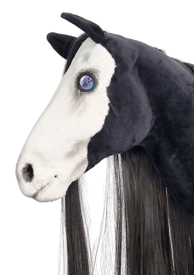 REALISTIC HOBBY HORSE – BLACK AND WHITE/BLACK MANE