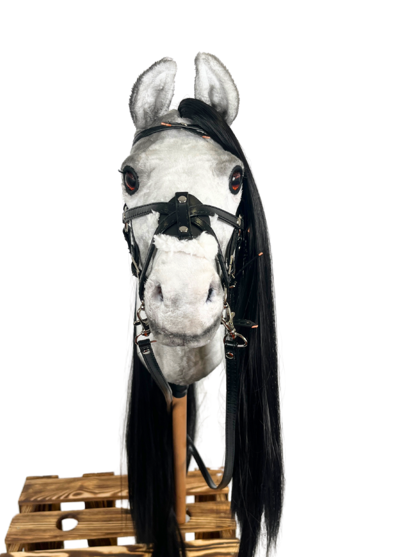 REALISTIC HOBBY HORSE – WHITE/BLACK MANE