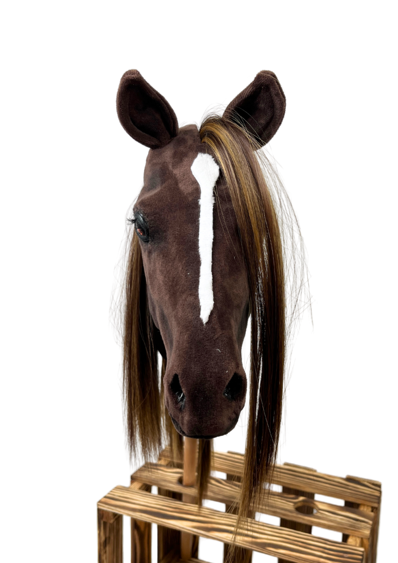 REALISTIC HOBBY HORSE – DARK CHESTNUT/BALAYAGE MANE/PATCH