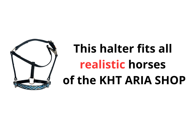 A sewn halter for realistic hobby horses.