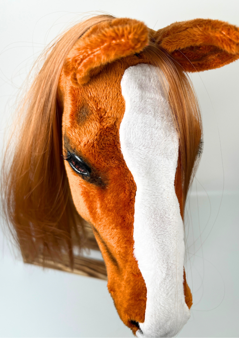 REALISTIC HOBBY HORSE – CHESTNUT/RED MANE/PATCH