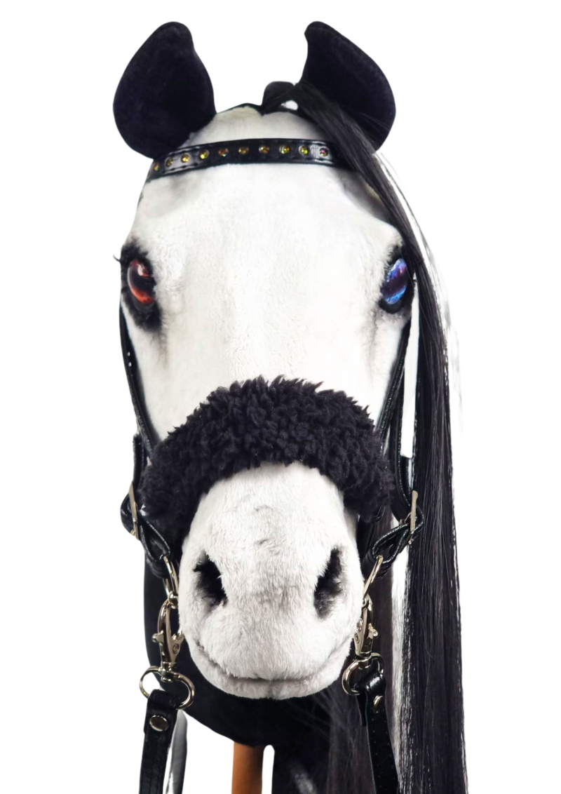 REALISTIC HOBBY HORSE – BLACK AND WHITE/BLACK MANE