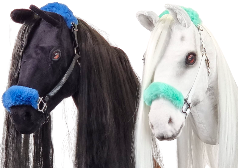 Sewn halter with fur trim for the realistic hobby horse.