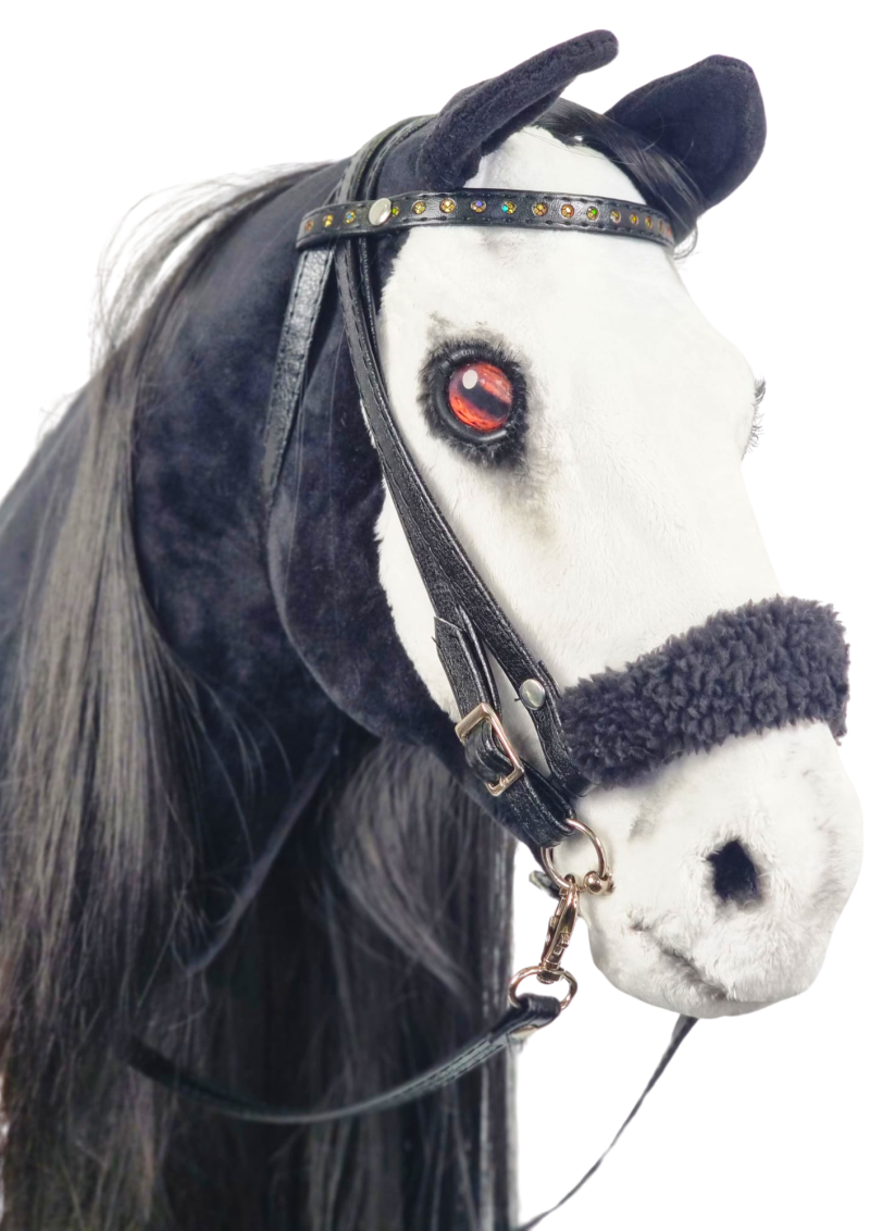 REALISTIC HOBBY HORSE – BLACK AND WHITE/BLACK MANE