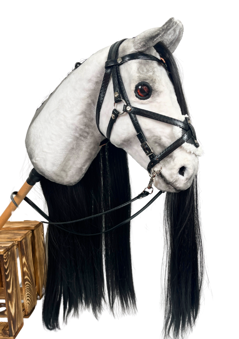 REALISTIC HOBBY HORSE – WHITE/BLACK MANE