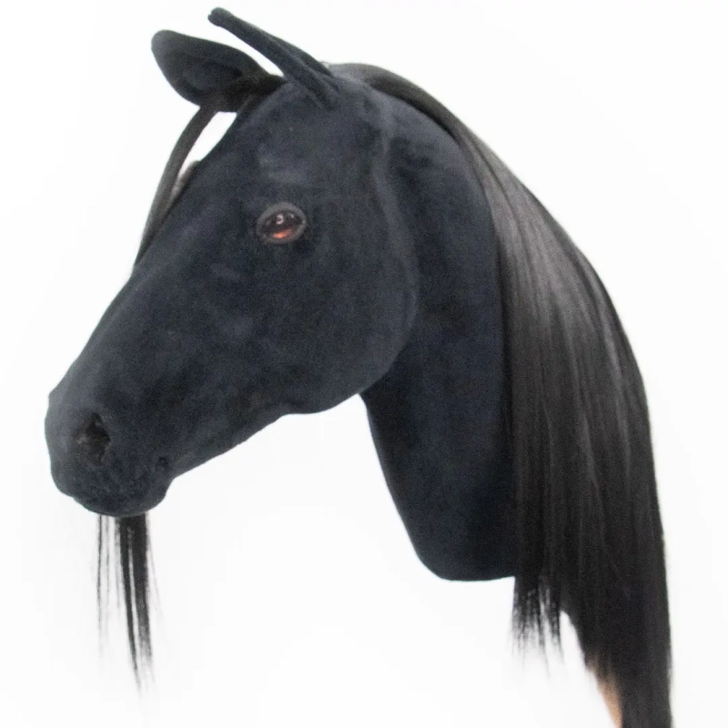 REALISTIC HOBBY HORSE – BLACK/BLACK MANE/PATCH ABOVE EYE