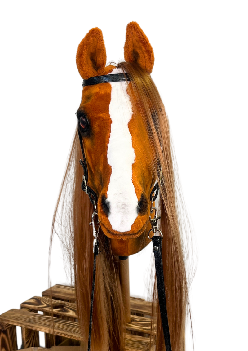 REALISTIC HOBBY HORSE – CHESTNUT/RED MANE/PATCH