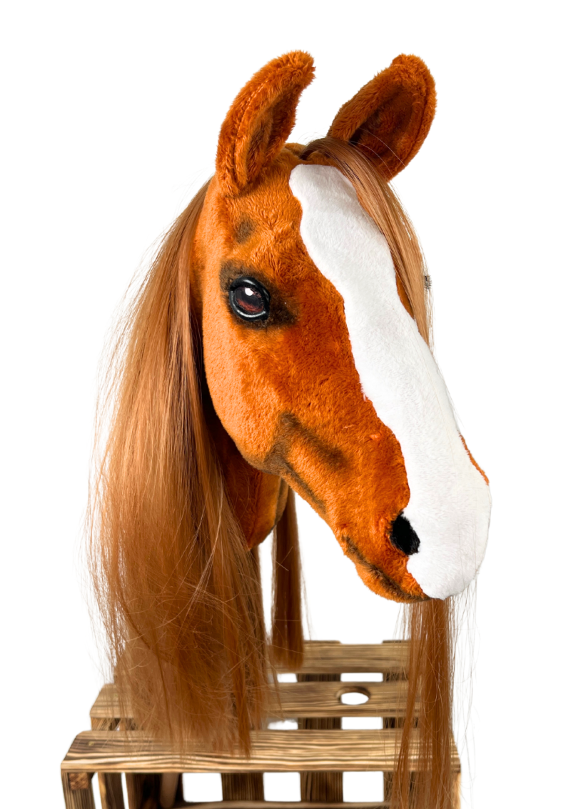 REALISTIC HOBBY HORSE – CHESTNUT/RED MANE/PATCH