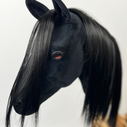 REALISTIC HOBBY HORSE – BLACK/BLACK MANE/PATCH ABOVE EYE