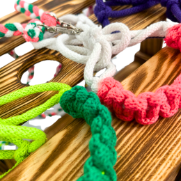 A halter with reins for realistic hobby horses.