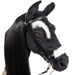 REALISTIC HOBBY HORSE – BLACK/BLACK MANE/PATCH ABOVE EYE