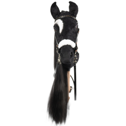 REALISTIC HOBBY HORSE – BLACK/BLACK MANE/PATCH ABOVE EYE