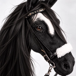 REALISTIC HOBBY HORSE – BLACK/BLACK MANE/PATCH ABOVE EYE