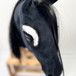 REALISTIC HOBBY HORSE – BLACK/BLACK MANE/PATCH ABOVE EYE