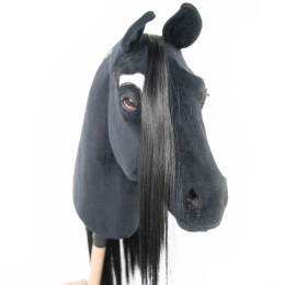 REALISTIC HOBBY HORSE – BLACK/BLACK MANE/PATCH ABOVE EYE