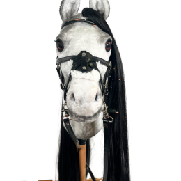 REALISTIC HOBBY HORSE – WHITE/BLACK MANE