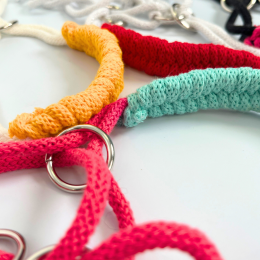 A braided halter for realistic hobby horses.