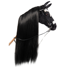 REALISTIC HOBBY HORSE – BLACK/BLACK MANE/PATCH ABOVE EYE