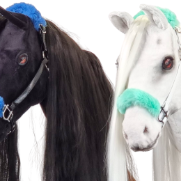 Sewn halter with fur trim for the realistic hobby horse.