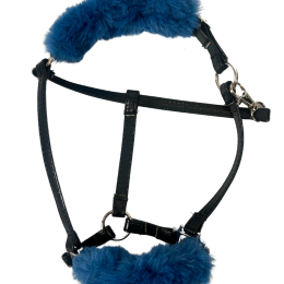 Sewn halter with fur trim for the realistic hobby horse.