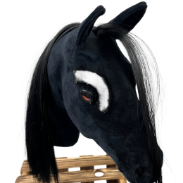 REALISTIC HOBBY HORSE – BLACK/BLACK MANE/PATCH ABOVE EYE