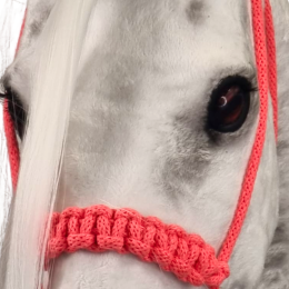 A halter with reins for realistic hobby horses.