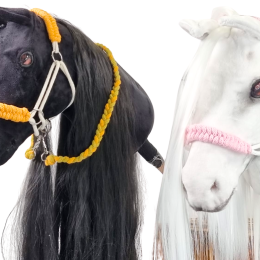 A braided halter for realistic hobby horses.